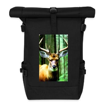 Cooles Comic-Porträt eines wilden Damhirsches majestätisch - Rolltop Rucksack - Schwarz - Vorne