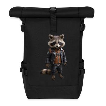 Waschbär in Biker-Montur - Rolltop Rucksack - Schwarz - Vorne