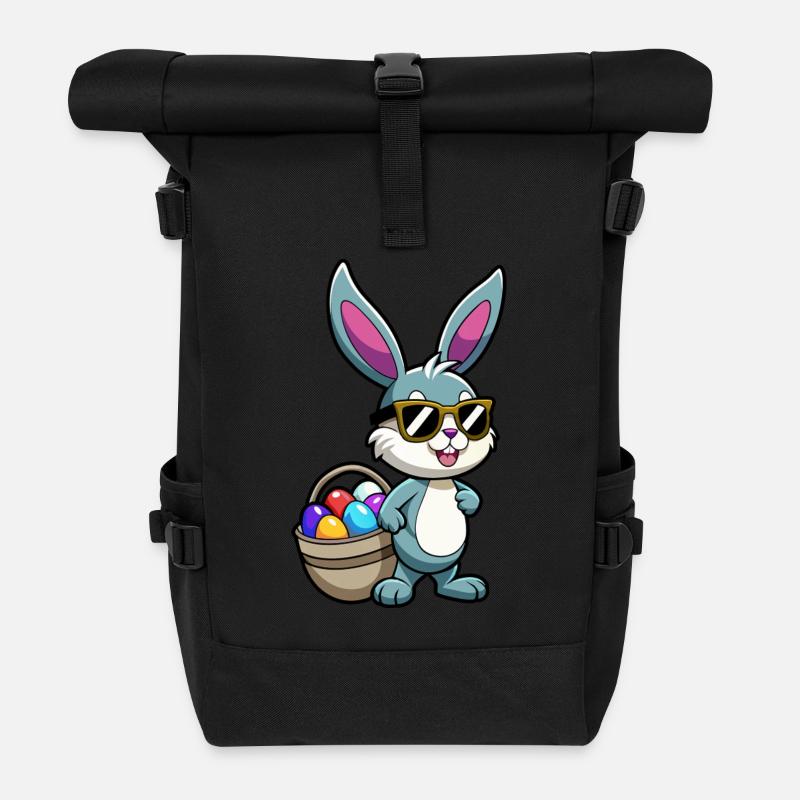 Joyeuses Pâques - Lapin de Pâques - Oeuf de Pâques - Cadeau - Sac à dos roll top - noir
