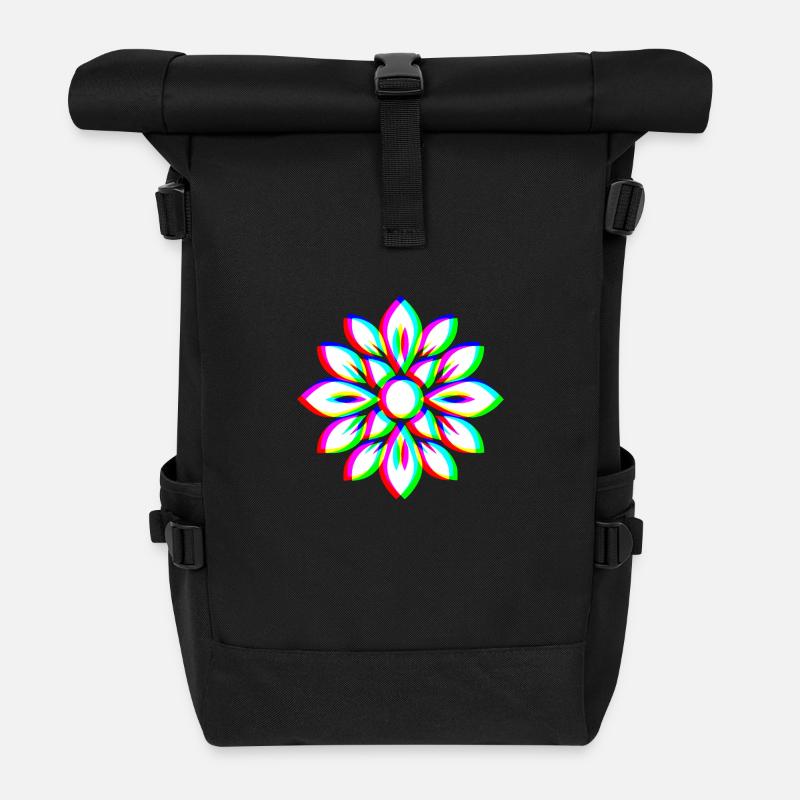EDM Trikolor - Floral Mandala - Glitch Rave style - Rolltop Rucksack - Schwarz