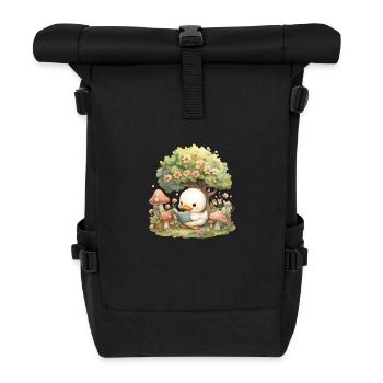Kawaii Duck Reading Under Tree Mushrooms - Roll Top Backpack - black - Front