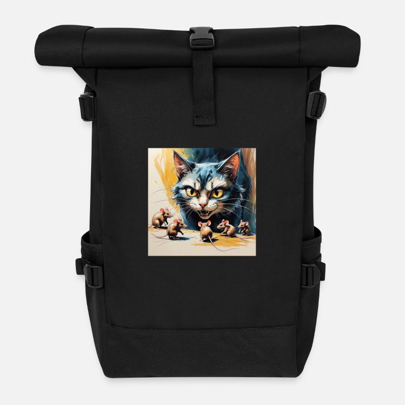 Le chat n'est pas la, les souris dansent - Sac à dos roll top - noir
