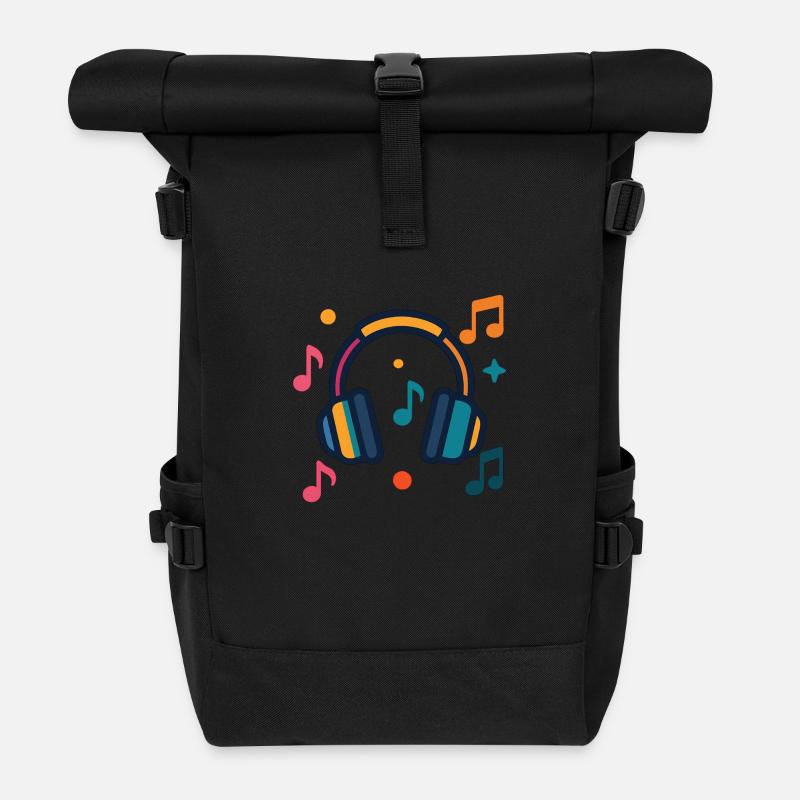 Casque et notes - Sac à dos roll top - noir