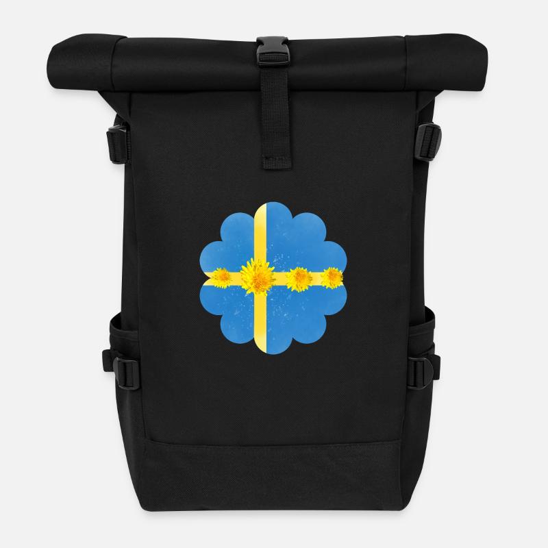 Sweden Dandelion Blossoms Sweden Flag - Roll Top Backpack - black