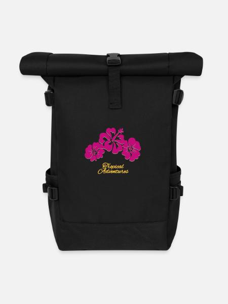 Tropical Adventures - Pink - Roll Top Backpack - black