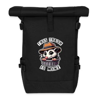 Trash possum with hat looking out of the garbage can - Roll Top Backpack - black - Front