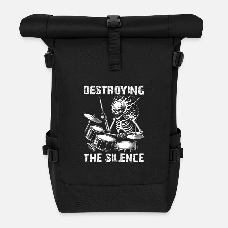 Drummer Skull Skelett am Drumset - Rolltop Rucksack - Schwarz