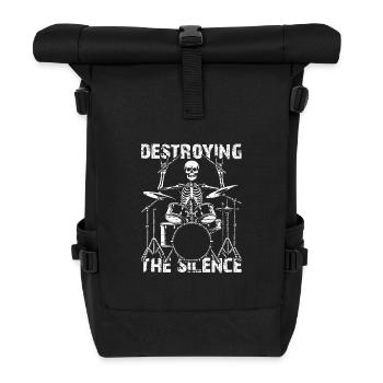 Drummer Skull Skelett am Drumset - Rolltop Rucksack - Schwarz - Vorne