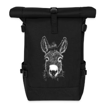 Esel Portrait Tiere Tier - Rolltop Rucksack - Schwarz - Vorne
