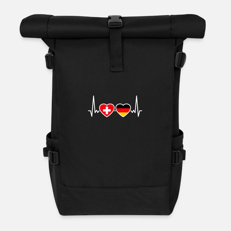 Schweiz Deutschland Herzschlag Flagge Schweizer - Rolltop Rucksack - Schwarz