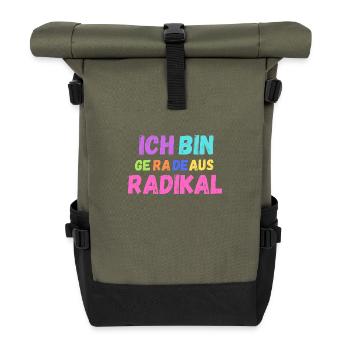 Ich bin geradeaus radikal - Rolltop Rucksack - Olive/Schwarz - Vorne