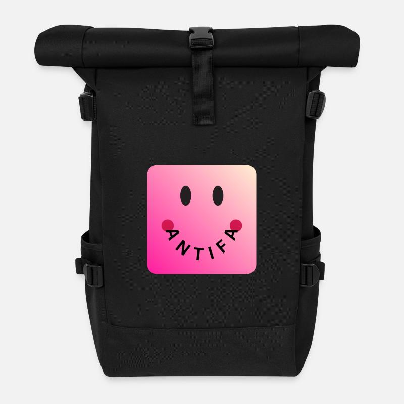 Friendly Antifa Pink | Gradient Smile Typo - Roll Top Backpack - black