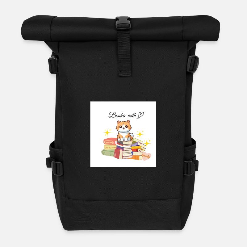Bookie with heart - Roll Top Backpack - black