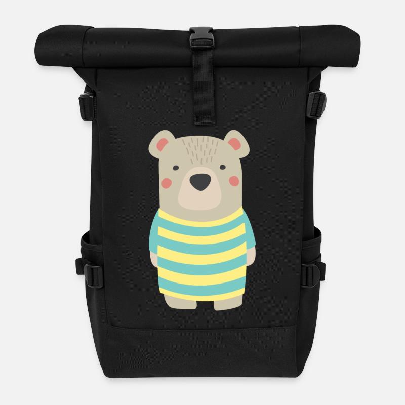 Baer mit Streifenshirt - Rolltop Rucksack - Schwarz