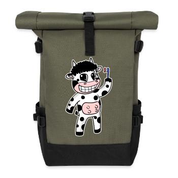Cow with toothbrush - Roll Top Backpack - olive/black - Front