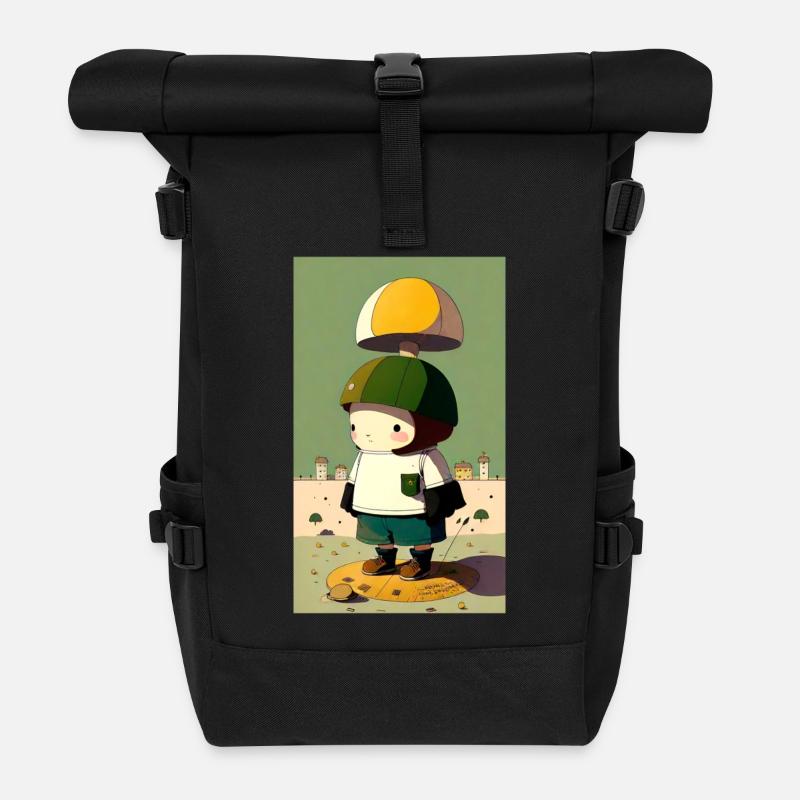 Pilz-Pilz-Charakter - Rolltop Rucksack - Schwarz