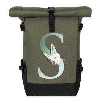 S Monogramme, Floral, Personnalisable - Sac à dos roll top - olive/noir - Devant