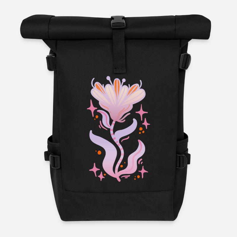 Dreamy Fantasy Flower - Roll Top Backpack - black