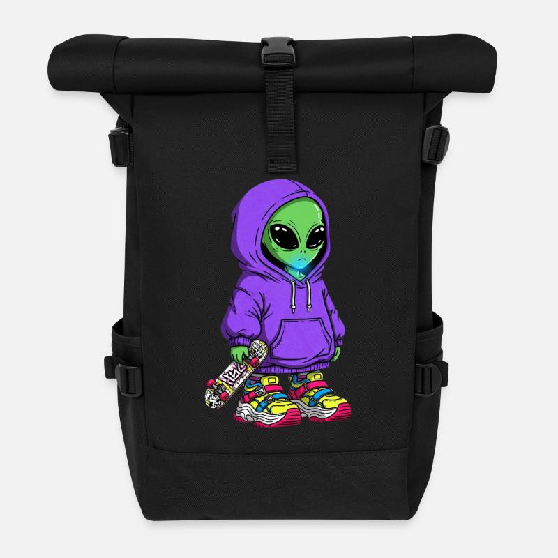 Alien Jugend Streetwear Kapuzenpullover - Rolltop Rucksack - Schwarz