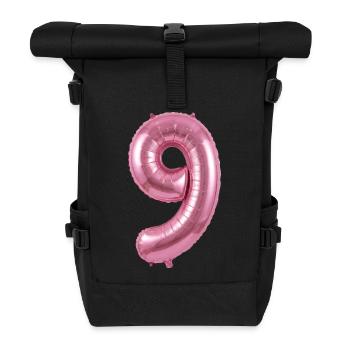 9. Geburtstag Shirt, Pinker Ballon Helium - Rolltop Rucksack - Schwarz - Vorne