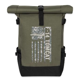 F-14 Tomcat American Flag Military Camouflage - Roll Top Backpack - olive/black - Front