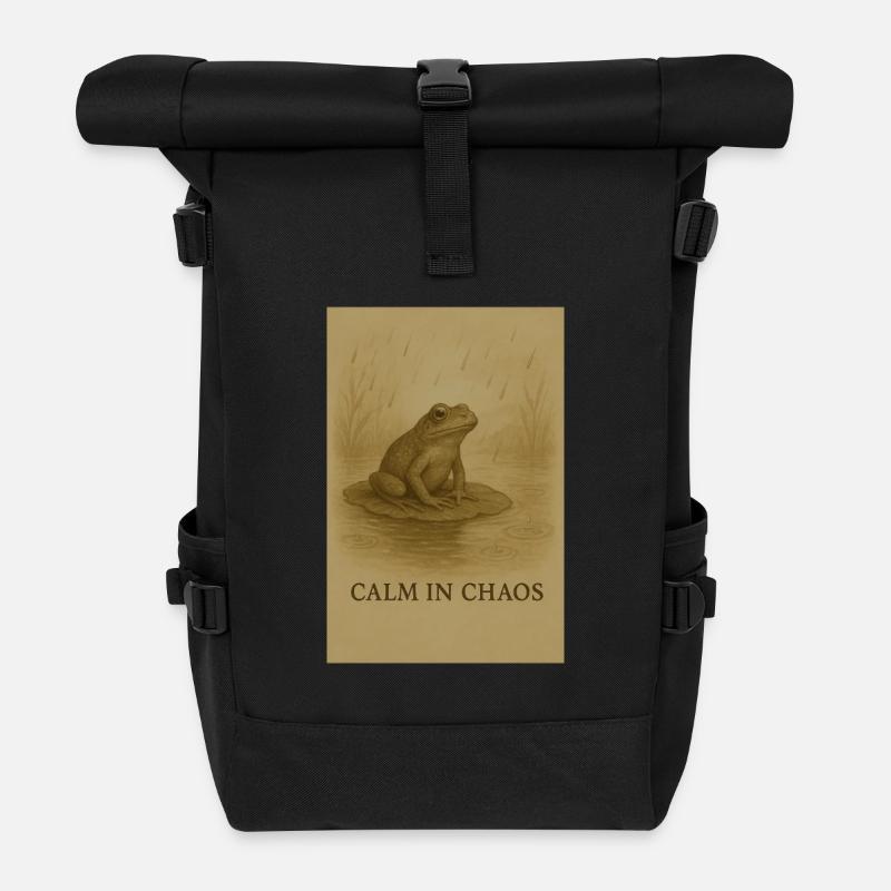 Calm in Chaos: Frog on Pond - Roll Top Backpack - black