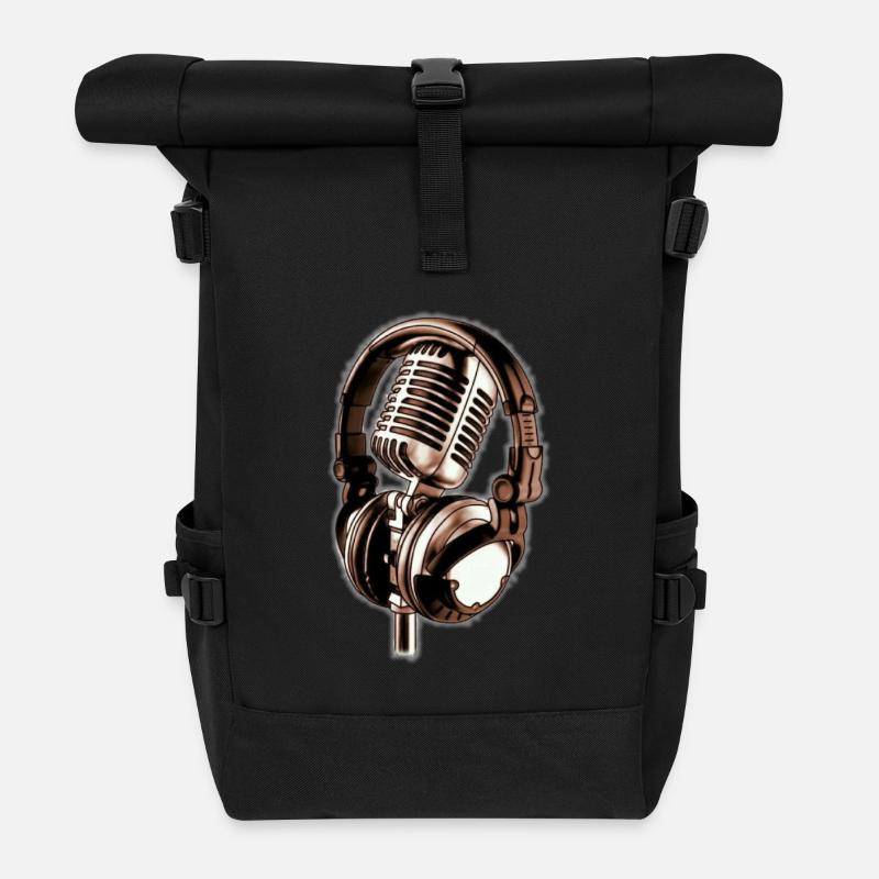 Microphone & headphones - Roll Top Backpack - black