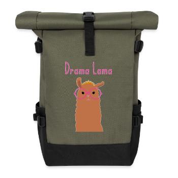 Drama Lama Prinzessin coole Tiere Mädchen Frauen - Rolltop Rucksack - Olive/Schwarz - Vorne