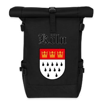 Wappen von Köln mit schwarzer Schrift - Rolltop Rucksack - Schwarz - Vorne