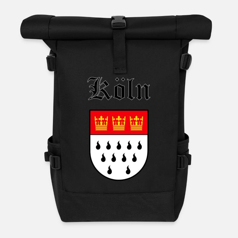 Wappen von Köln mit schwarzer Schrift - Rolltop Rucksack - Schwarz