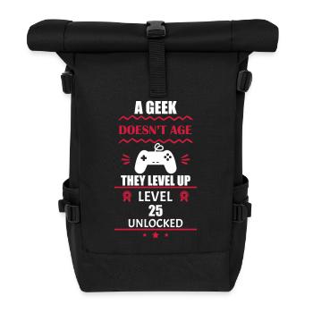 Level 25 freigeschaltet - Lustiges T-Shirt zum 25. - Rolltop Rucksack - Schwarz - Vorne