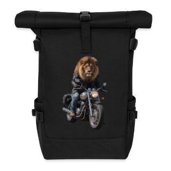 Lion motard - Sac à dos roll top - noir - Devant