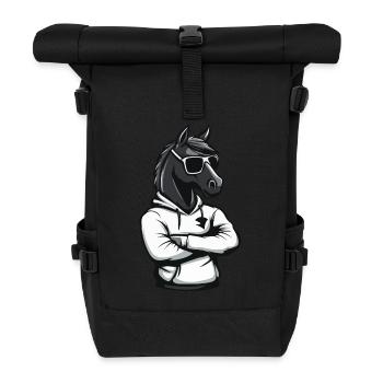 Pferd Comic - Rolltop Rucksack - Schwarz - Vorne