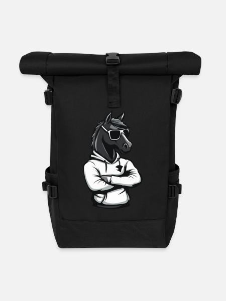 Pferd Comic - Rolltop Rucksack - Schwarz