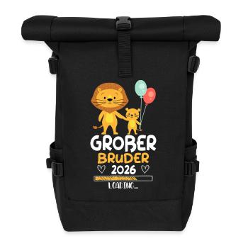 Großer Bruder 2026 Baby Löwen Löwe - Rolltop Rucksack - Schwarz - Vorne