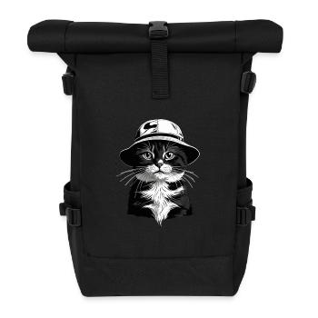 Schwarzweiße Katze Bucket Hat - Rolltop Rucksack - Schwarz - Vorne