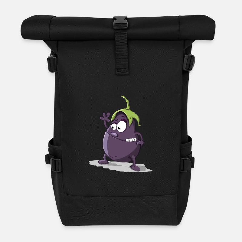 Lustige Aubergine Gemüse mit Gesicht Geschenkiddee - Rolltop Rucksack - Schwarz