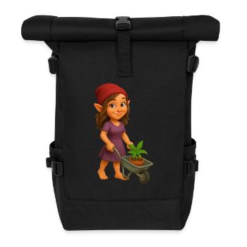 Zwergin mit Schubkarre und Cannabispflanze - Rolltop Rucksack - Schwarz - Vorne