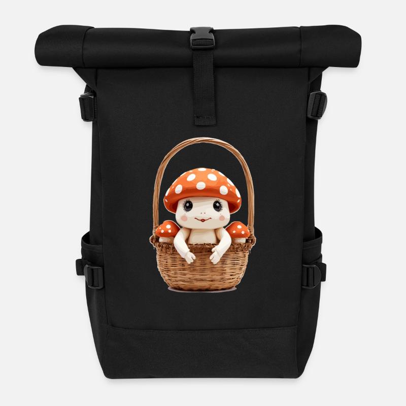 Süßer Fliegenpilz im Korb - Rolltop Rucksack - Schwarz