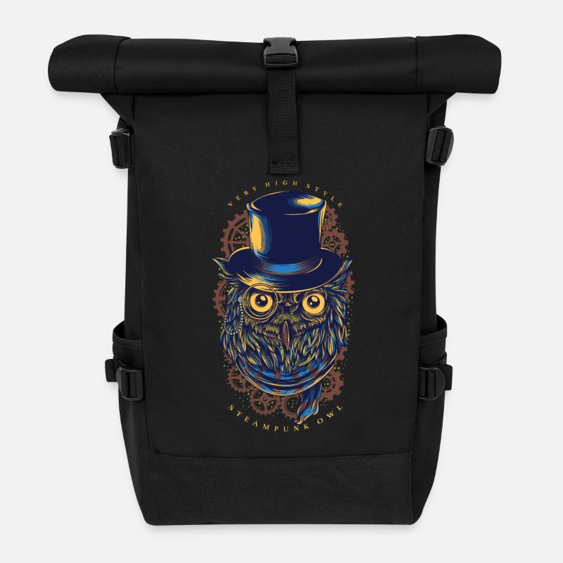 Hibou - Chouette Steampunk - Sac à dos roll top - noir