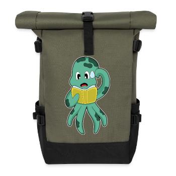 Octopus Nerd Book - Roll Top Backpack - olive/black - Front