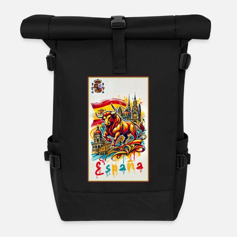 Taureau de l'Espagne Drapeau de l'Espagne - Sac à dos roll top - noir