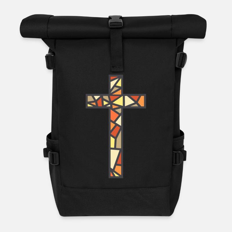 Stained Glass Cross - Roll Top Backpack - black