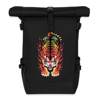 Blazing Tiger Flame Splash - Roll Top Backpack - black - Front