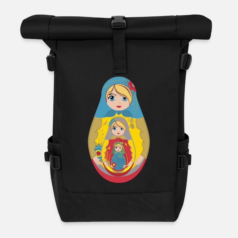Traditionelle russische Matroschka Puppe - Rolltop Rucksack - Schwarz