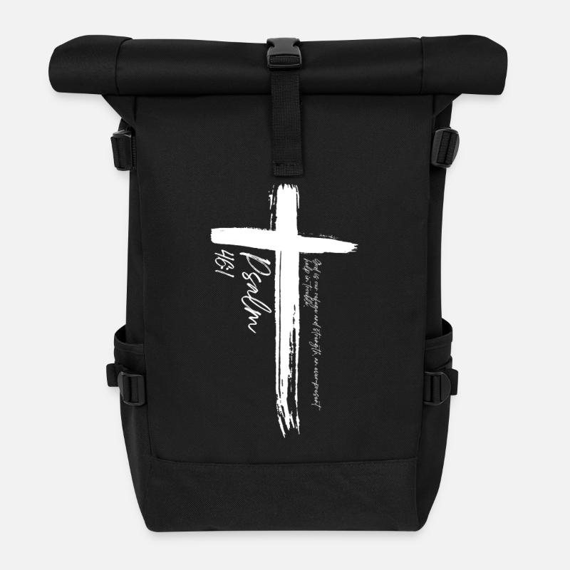 Cross - Psalm 46:1 - Roll Top Backpack - black