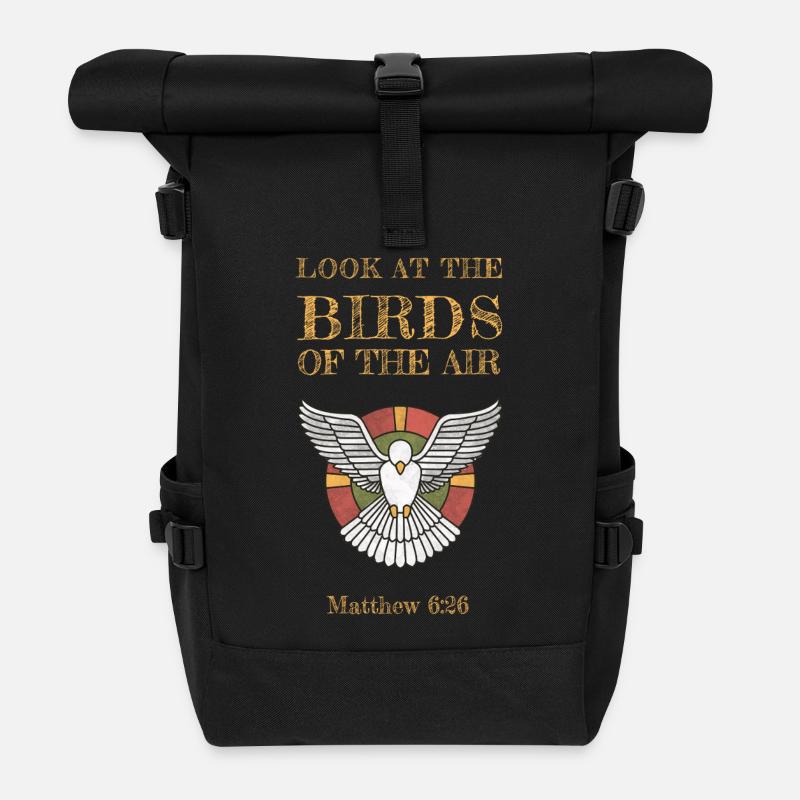 Schau dir die Vögel des Himmels an - Rolltop Rucksack - Schwarz