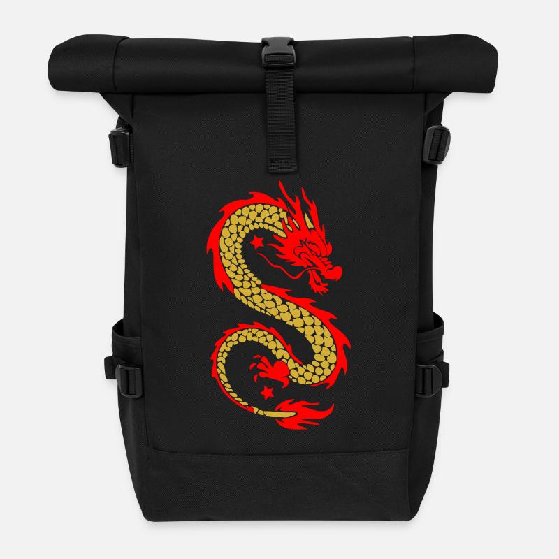 Goldenes Drachenflammenemblem - Rolltop Rucksack - Schwarz