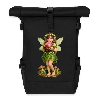 Fee mit rosa Eichel - Rolltop Rucksack - Schwarz - Vorne
