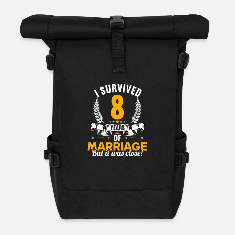 Ich habe 8 Jahre Ehe überlebt 8.Hochzeitstag - Rolltop Rucksack - Schwarz